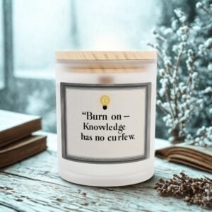 Inspirational Quote Candle - "Knowledge has no curfew" 11oz Frosted Glass