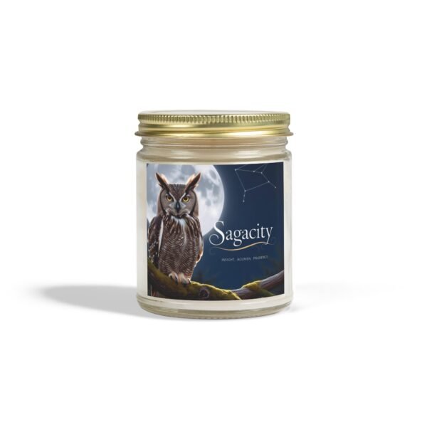 Sagacity Scented Candle - Coconut Apricot Wax (4oz, 9oz) - Owl & Moon Design for Relaxation - Image 46