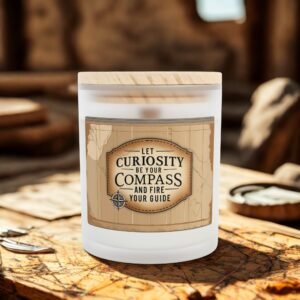Curiosity Compass Candle - 11oz Frosted Glass Soy Wax Candle for Adventurers