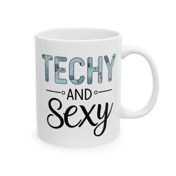 Mug - 'Techy and Sexy' Ceramic Mug with Electronics and Tech Design - Image 3