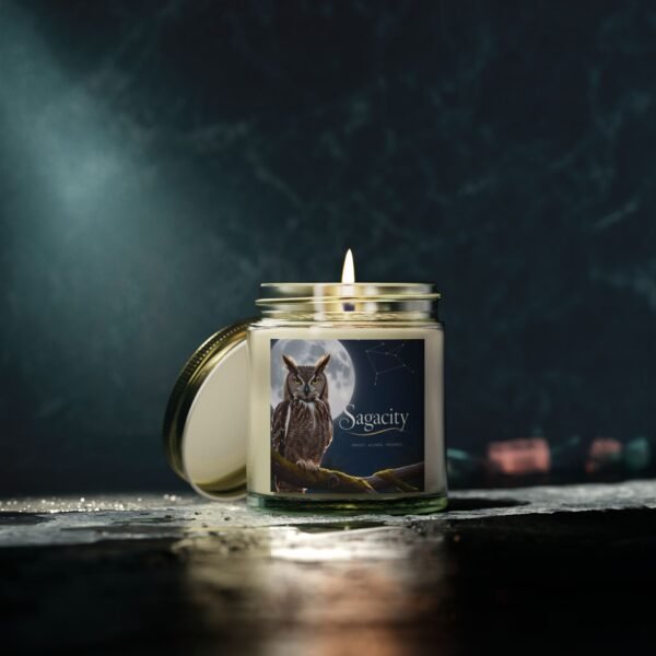 Sagacity Scented Candle - Coconut Apricot Wax (4oz, 9oz) - Owl & Moon Design for Relaxation - Image 12