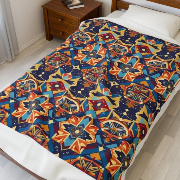 Plush Blanket - Geometric Knowledge Pattern in Art Deco Style - Image 3