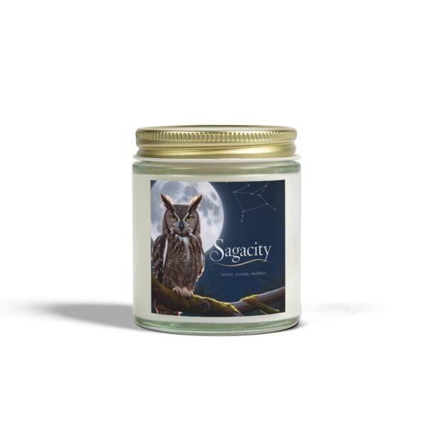 Sagacity Scented Candle - Coconut Apricot Wax (4oz, 9oz) - Owl & Moon Design for Relaxation - Image 13