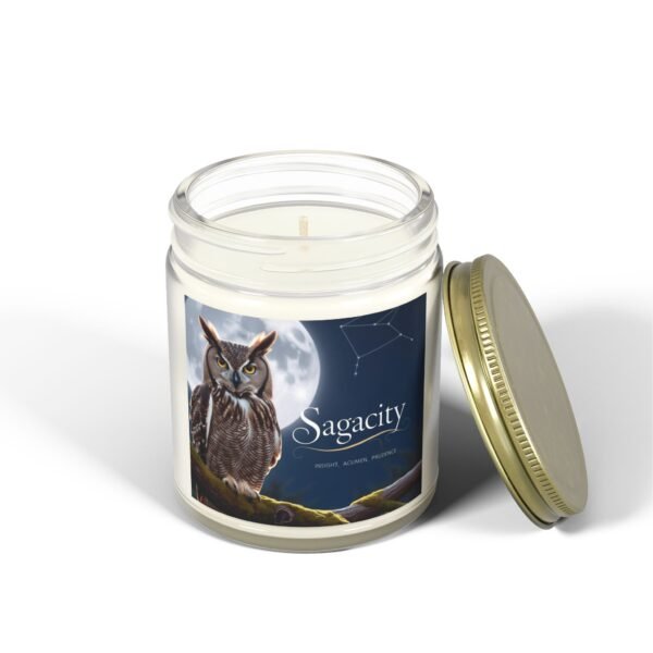 Sagacity Scented Candle - Coconut Apricot Wax (4oz, 9oz) - Owl & Moon Design for Relaxation - Image 50