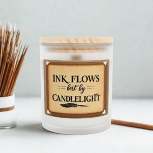 Frosted Glass Candle - Ink Flows Best by Candlelight, Relaxing Gift, Home Decor, Cozy Ambiance, Writer's Inspiration