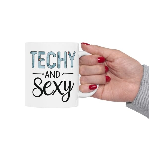 Mug - 'Techy and Sexy' Ceramic Mug with Electronics and Tech Design - Image 2