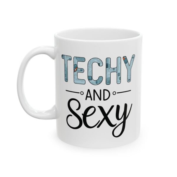 Mug - 'Techy and Sexy' Ceramic Mug with Electronics and Tech Design - Image 4