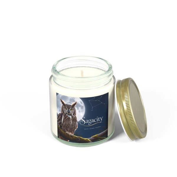 Sagacity Scented Candle - Coconut Apricot Wax (4oz, 9oz) - Owl & Moon Design for Relaxation - Image 5