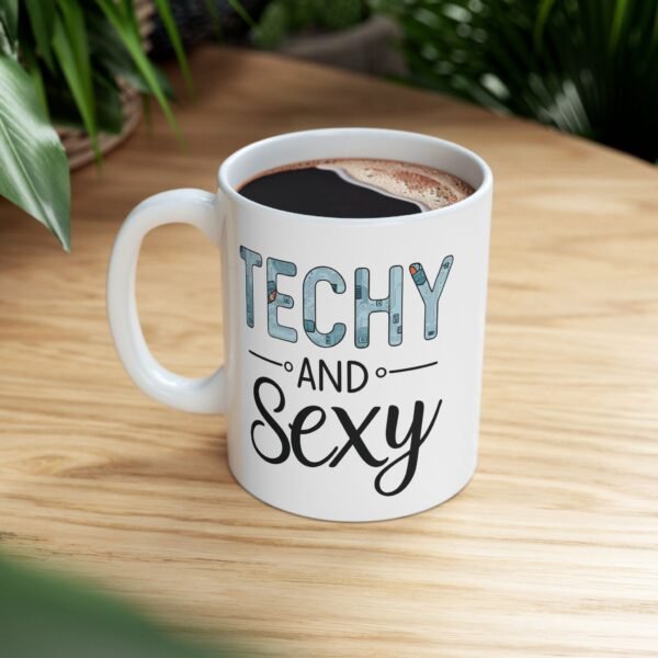 Mug - 'Techy and Sexy' Ceramic Mug with Electronics and Tech Design